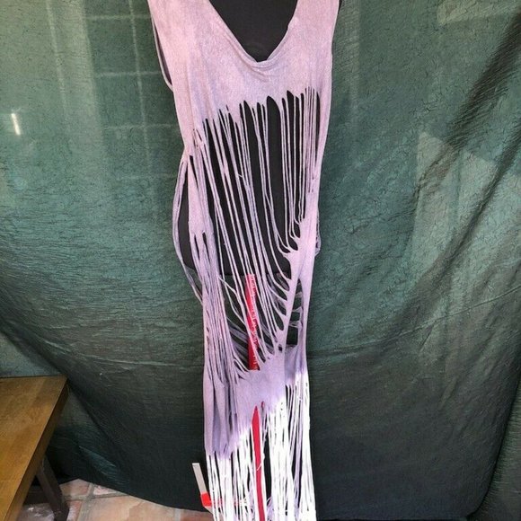 Purple Ombre Distressed Off-Shoulder Shirt Dress Rips Unique Sz O/S - Picture 3 of 9